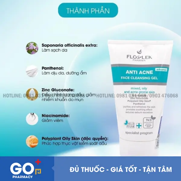 Sữa rửa mặt Floslek cho da dầu mụn nhạy cảm 125ml