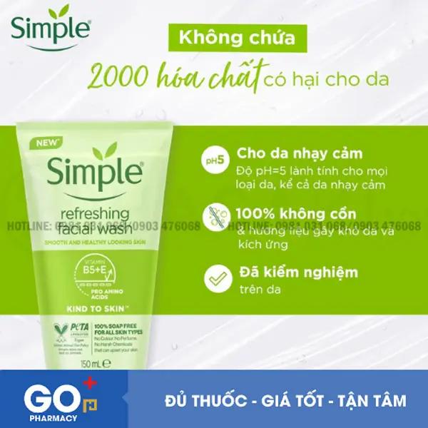 Sữa rửa mặt Simple cho da nhạy cảm 150ml